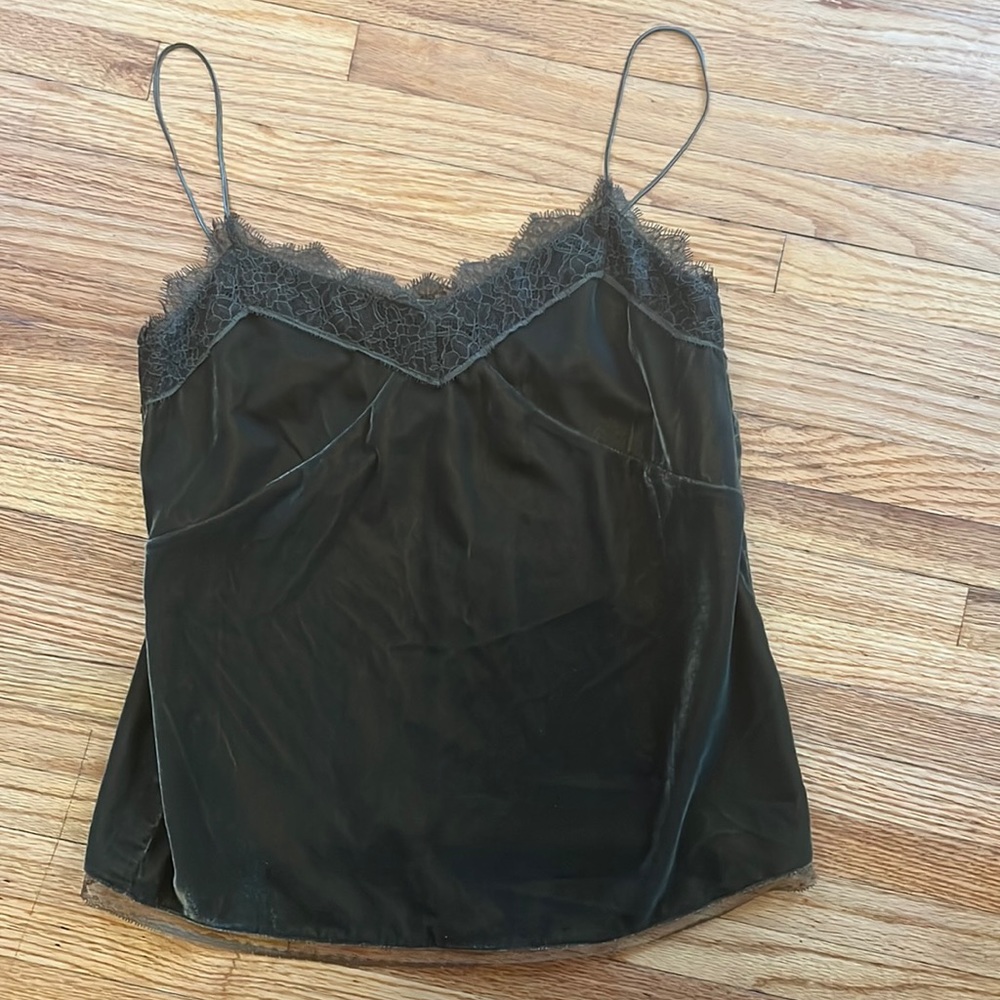 Rockabilly All Saints Noa Velvet V-Neck Silhouette and Lace Trim Top